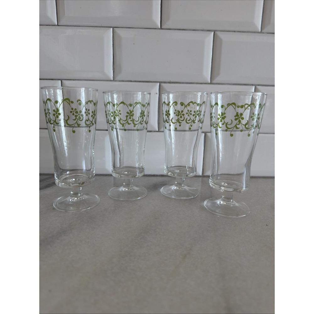 Set Of 4 Vintage Libbey Mint Bouquet Mint DaisyFooted Bar/juice Glasses OLA0051